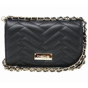 Bebe Faux Leather Quilted Logo Crossbody Clutch